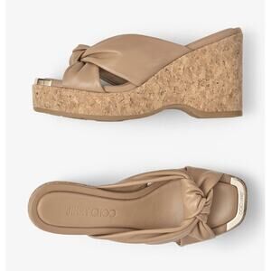 Jimmy Choo Avenue 110 Nappa Leather Wedge Mules Biscuit 37